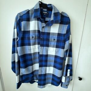 Express Blue Plaid Flannel Shirt – Cozy PNW Layer, Size M